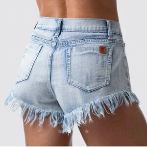 Light Blue Denim Frayed Hem Shorts